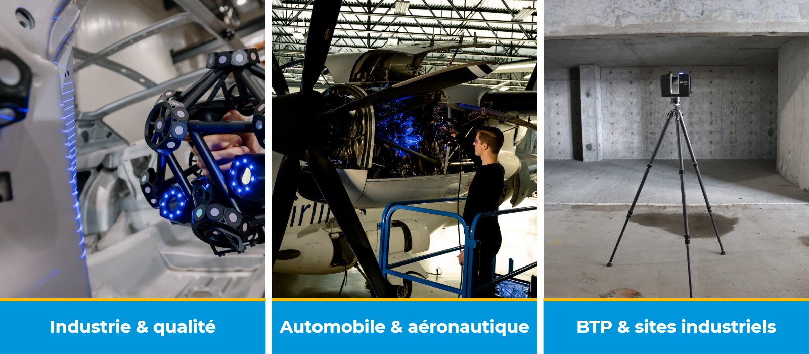 Scanners 3D par secteur d'activité : industrie et qualité, automobile et aéronautique, BTP et sites industriels